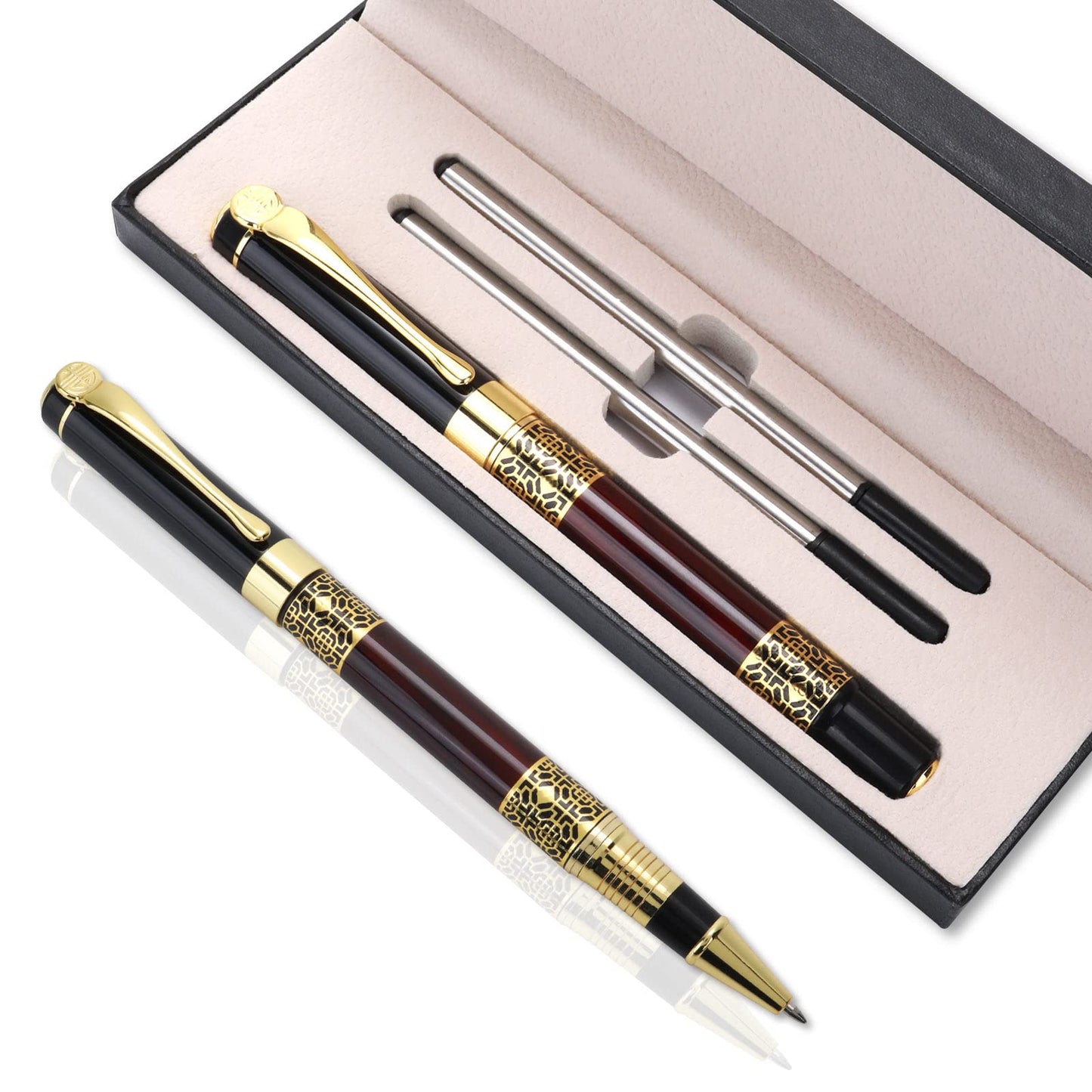 cobee Luxury Ballpoint Pen, 1.0mm Business Metal Ball Point Pen with 2 Refills Black Ink Pen Smooth Writing Rollerball Pen Fancy Ballpoint Pen Gift for Men Women Signature Executive(Red)