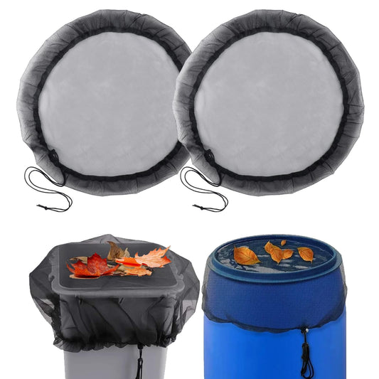 AOZUO 2Pcs Rain Barrel Screen, Rain Butt Cover Set Rain Drum for Garden Rain Water Collection Barrel Rain Catcher Net Mesh Cover for Rain Barrel with Drawstring to Keep Mosquitos Debris Leaves