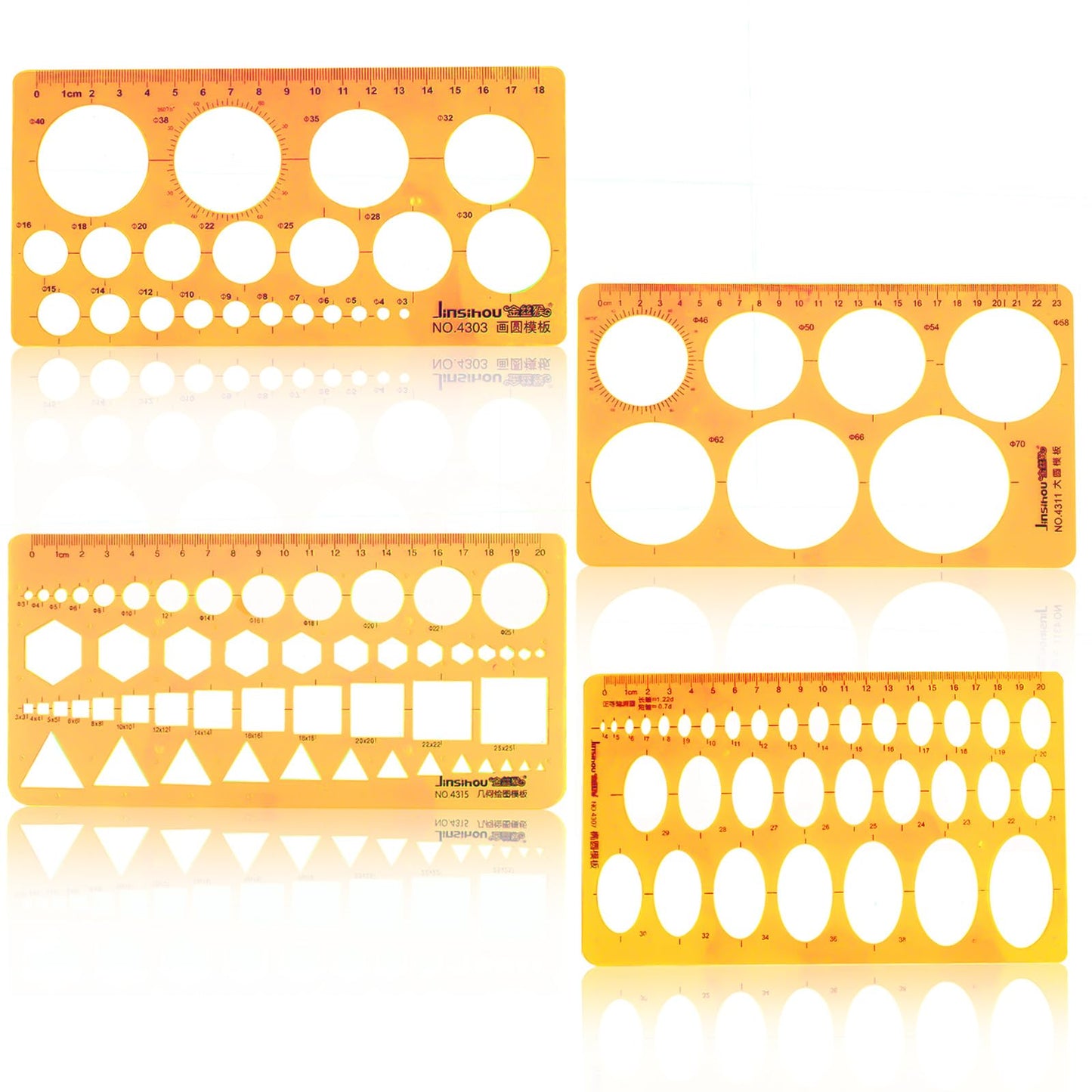 Giantree 4 Pieces Circle Template for Drawing, Measuring Rulers Circle Stencil, Circle Templates Geometric Drawings Template Artist Design Drawing Aid Tool for Art Office and School(Orange)