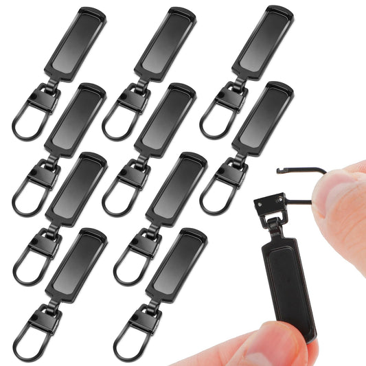 Bewudy 10pcs Zipper Pull Replacement, Metal Zipper Pulls Detachable Zipper Tab Repair for Clothing Jackets Boots Wallet Coat Purse (Black)