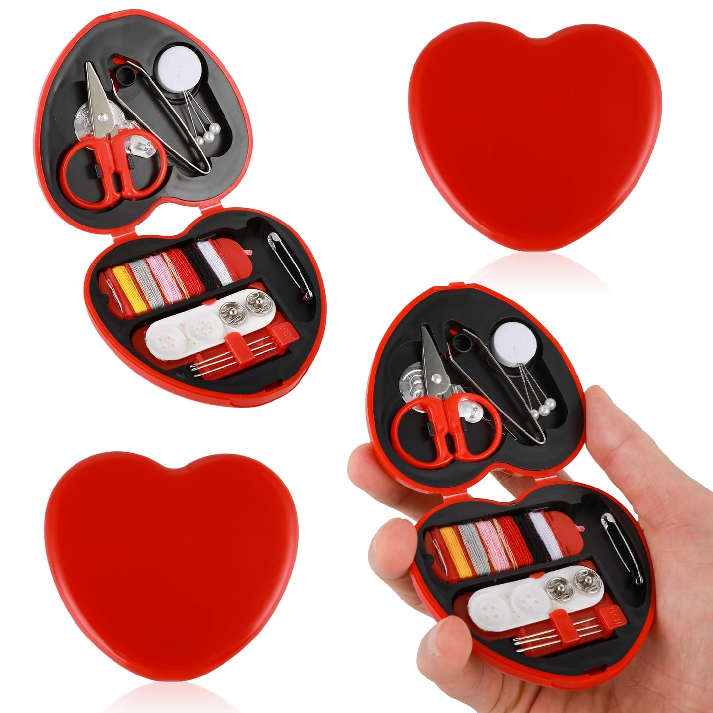 Amaxiu 2 Pcs Mini Travel Sewing Kit, Portable Travel DIY Sewing Supplies with Cute Heart Shaped Organize Case Sewing Repair Kit with Sewing Needle Cotton Wire Pin Button Scissors Threader(Red)