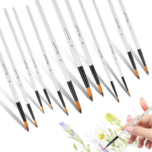 Andibro Filbert Paint Brushes Set, 12Pcs Artist Fine Detail Paint Brush Nylon Art Craft Brushes Professional Art Paint Brushes Kit Fine Tips Nylon Hair Paintbrushes for Acrylic Watercolor Oil Painting