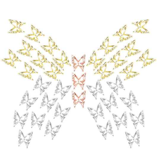 Amaxiu 80Pcs 3D Butterfly Nail Charms, Alloy Butterflies Shape Charms Golden Silver Nail Rhinestones Nail Art Decorations Supplies Nail Jewelry Accessories for Women DIY Manicure