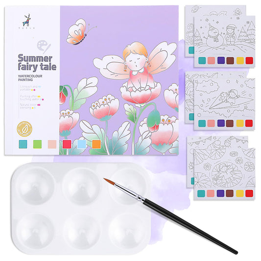 Molain Watercolor Coloring Books, 20 Pages Water Coloring Book Set with Brush Palette DIY Painting Tools for Painting (Multicolored 1)