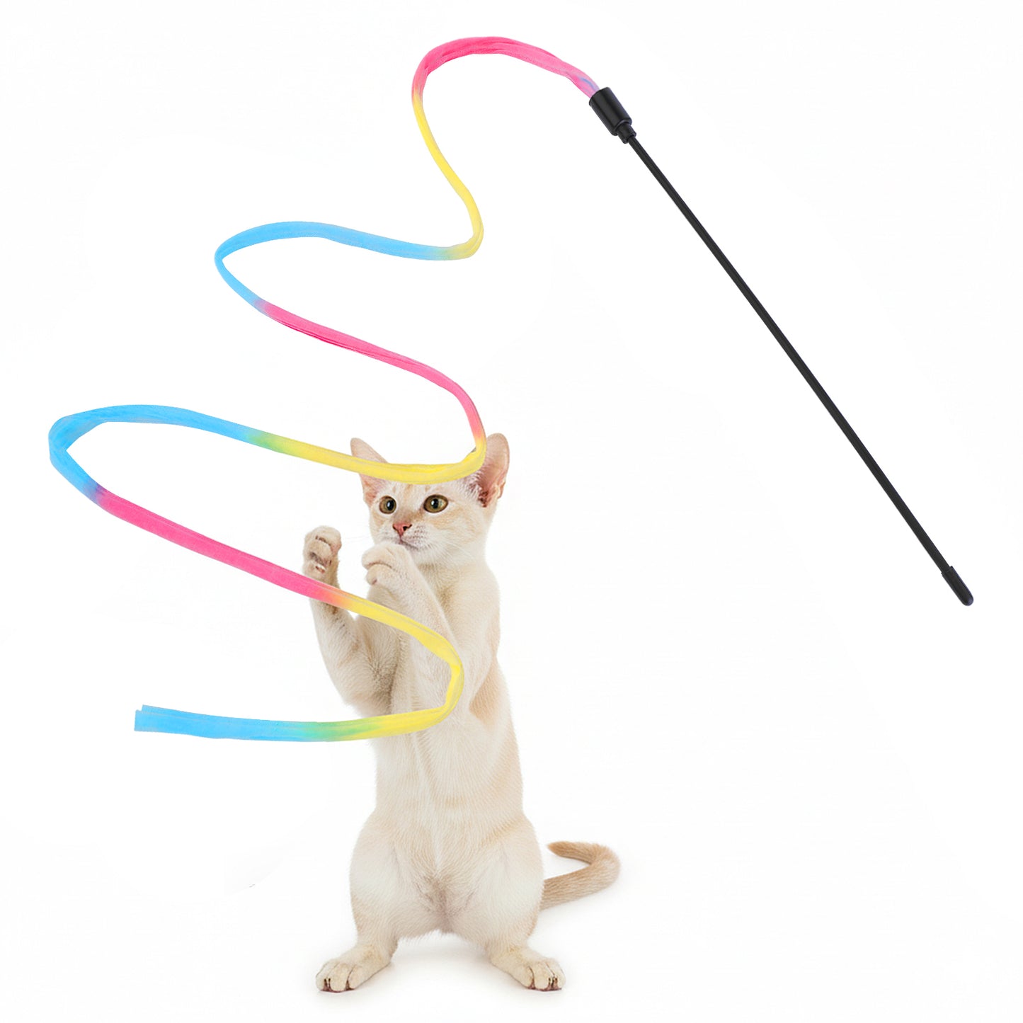 DOPENSPI 3PCS Cat Wand Interactive Toy, 33cm Colorful Rainbow Ribbon String Rainbow Cloth String Cats Toy Cats Cradle Strings for Pet Kitten Cat Indoor Training Interactive Toys