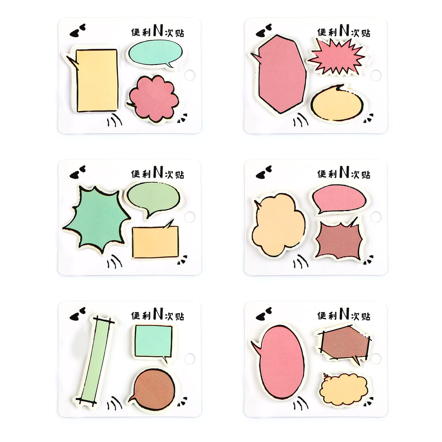 cobee Cute Sticky Notes, 6 Pack Cartoon Self Stick Notes Cute Self-Adhesive Memo Pads Students Home Office Bookmarks and Index Tab Supplies 360 Sheets