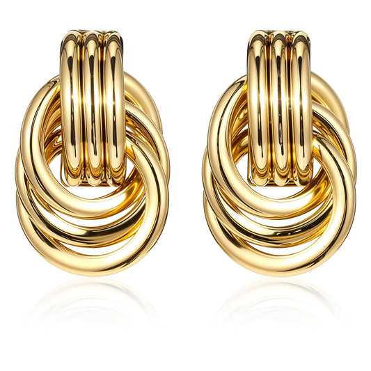 JIEYAO Chunky Gold Knot Earrings for Women, Gold Geometric Drop Dangle Earrings Twisted Earrings Trendy Dupes Jewelry Gift(gold)