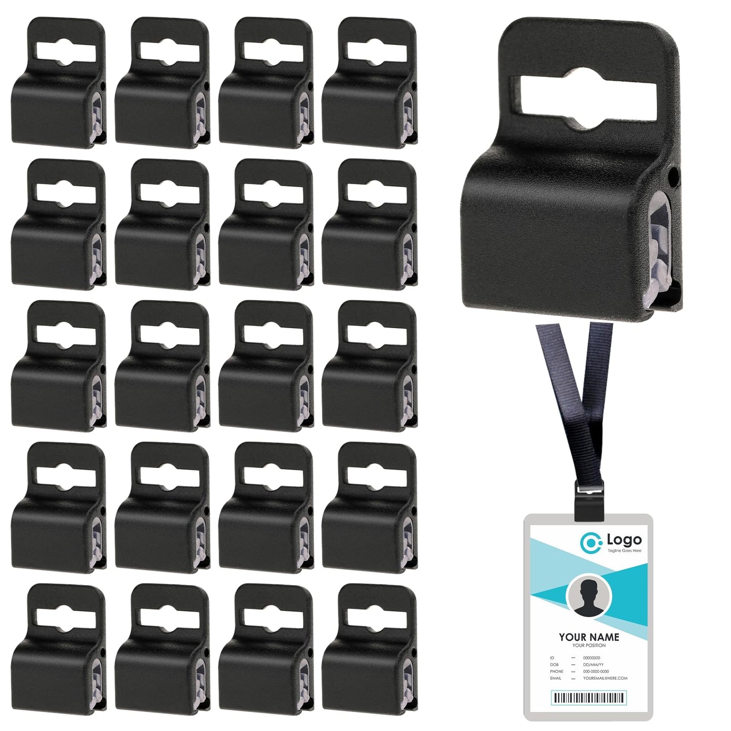 Molain Black Gripper Card Holder Clamps, 10/20Pcs Plastic Swipe Card Holder ID Card Secure Badge Holder for Standard Thickness ID Badge Smart Card CAC Card Chip Swipe Card (20)