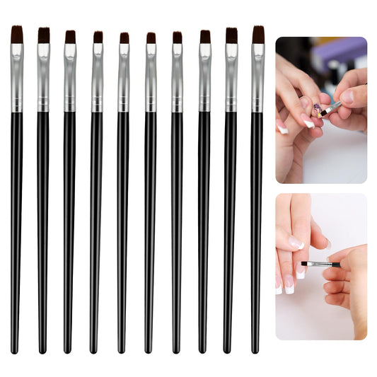 cobee 10 Pcs Nail Art Brushes Set, Nylon Bristle, Wood Handle, Black