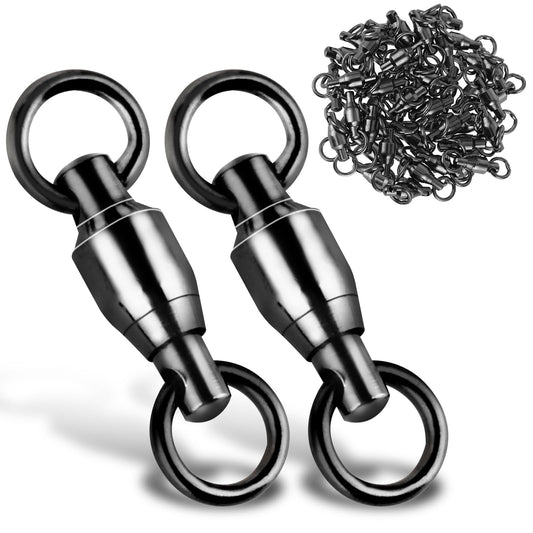 Amabro 25PCS Barrel Ball Bearing Swivel, Stainless Fishing Swivel with High Strength Welding Rings Heavy Duty Fishing Tackle Connectors for Saltwater Freshwater High Strength(Black,1# 39LB)