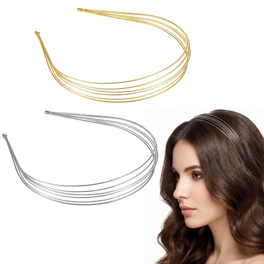 Amabro 4 Pack Metal Headbands for Women, Thin Elegant Headband, Multilayer Headband, Gold and Silver