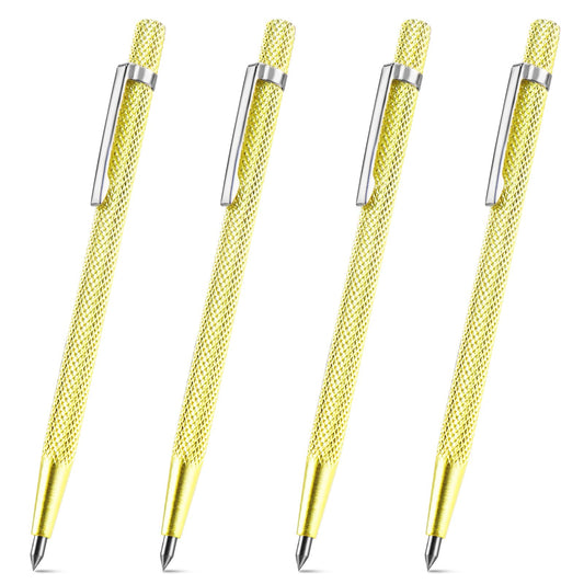 TIEOME 4 PCS Tungsten Carbide Tip Scriber, Metal Etching Engraving Pen Machinist Carbide Scribe Tool Etching Pen With Clip for Glass Ceramics Metal Sheet(Gold)