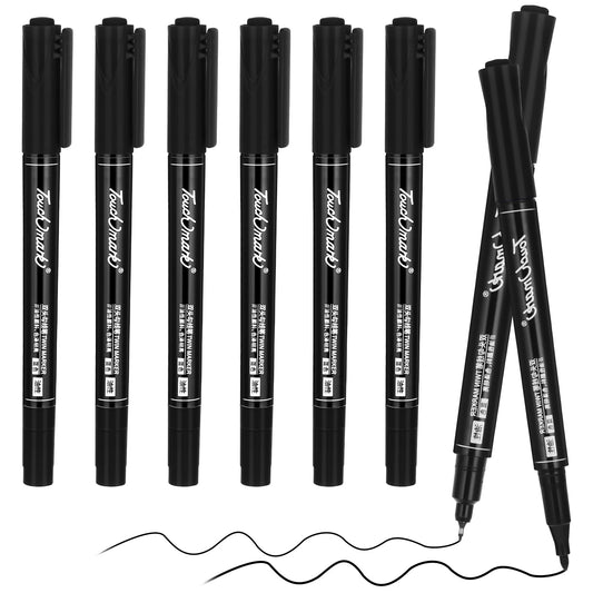 Jeffdad 6 Pcs Black Paint Pens Permanent Paint Markers, Double-Headed Water Based Marking Pens, 0.5/1.0mm Extra-Fine Tip, Quick Dry Acrylic Paint Marker Pens(Black)