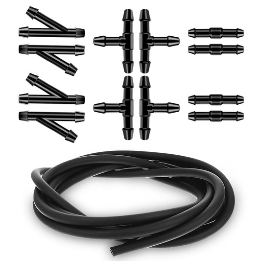 JIEYAO Windshield Washer Hose Kit,2Pcs 1Meter/39.4in Washer Fluid Hose with 12Pcs 2-Way + 3-Way I/T/Y 3Type Water Washer Pipe Adapter Rubber Wiper Fluid Tubing Kit for Most Car Windshield Fluid Tubing
