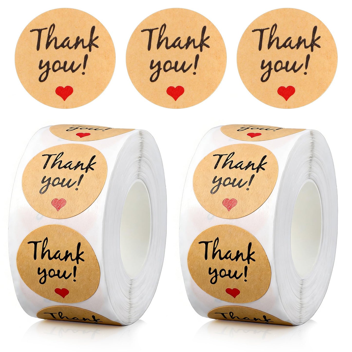 DOPENSPI 1000 Pcs Paper Thank You Stickers,1 Inch Small Business Adhesive Labels Brown Self-Adhesive Envelope Sticker Round Envelopes Seal Labels for Packaging Gifts Envelopes Boutiques(Heart Symbol)