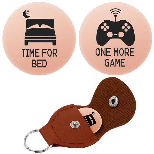 Amabro Funny Decision Coin, Destiny Flip Coins Gifts Double-Sided ONE MORE GAME TIME FOR BED Token with Leather Keyring for Boys Girls Boyfriend Girlfriend Birthday Funny Games Lover Gamer Gifts()