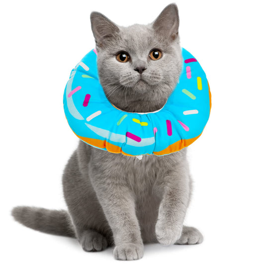cobee Adjustable Cat Recovery Collar, Cute Cat Donut Collar Soft Cat Cone Collar Kitten Pillow Elizabeth Neck Kitten Collar After Surgery Wound Healing Protective Cone Collars for S/M Cats(Blue)