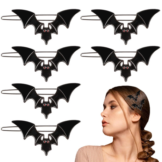 cobee 6 Pcs Halloween Bat Hair Clips, Metal Gothic Bat Wings Hairpin Classic Black Cosplay Costume Hair Accessories