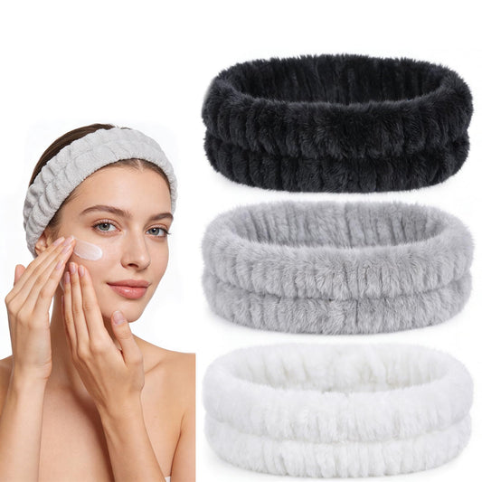 JJUNW 3Pcs Make Up Headband Hair Headband, Spa Headband, for Face Washing Hair Bands Men Absorbent Elastic Skin Care Head Band Wrap for Women Yoga Sports Shower Exercise