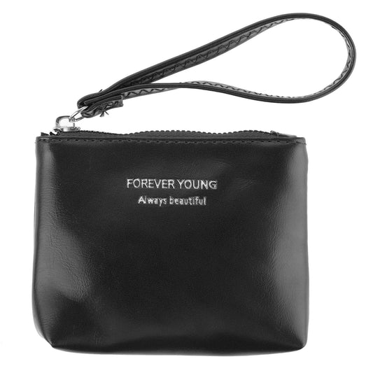 TIESOME Coin Purse with Wrist Strap for Women, PU Soft Leather Zipper Coin Purse Portable Coin Purse Mini Small Wallet for Women Coin Pocket Credit Card ID Key Headset Lipstick (Black)