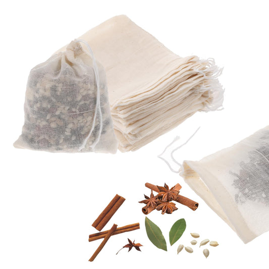 AOZUO Pack of 50 Tea Bags for Loose Tea, 8 x 10 cm Reusable Tea Filter Bags with Drawstring, Cotton Cheese Cloth, Soup Broth Bags for Straining Loose Tea, Cold Brew Coffee, Spices