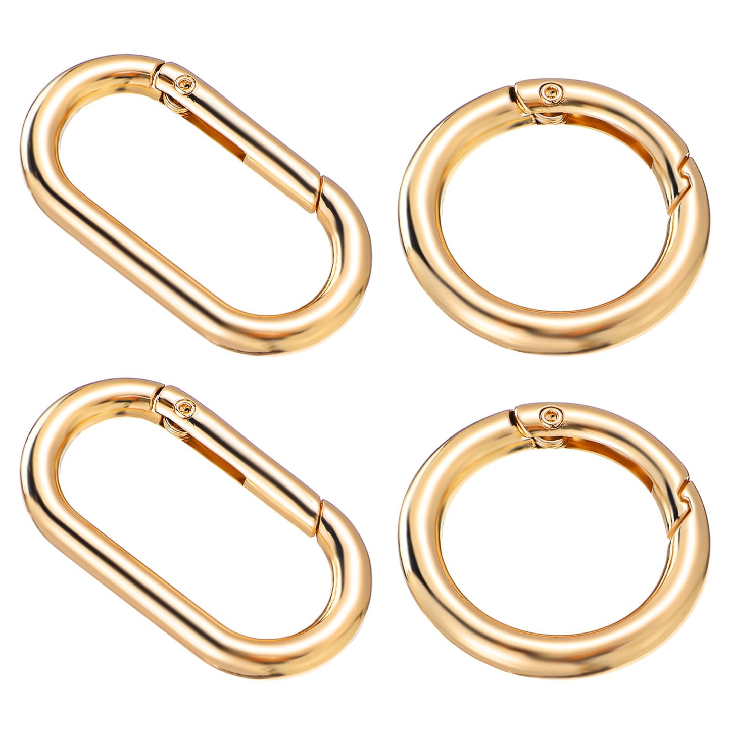 Yuanchu Set of 4 Key Ring Gold Set, Oval Spring Snap Hook and 35 mm Round Carabiner Set, Metal Spring Buckle Clip, Key Ring Accessories for Purses, Key Chain, DIY Crafts Making