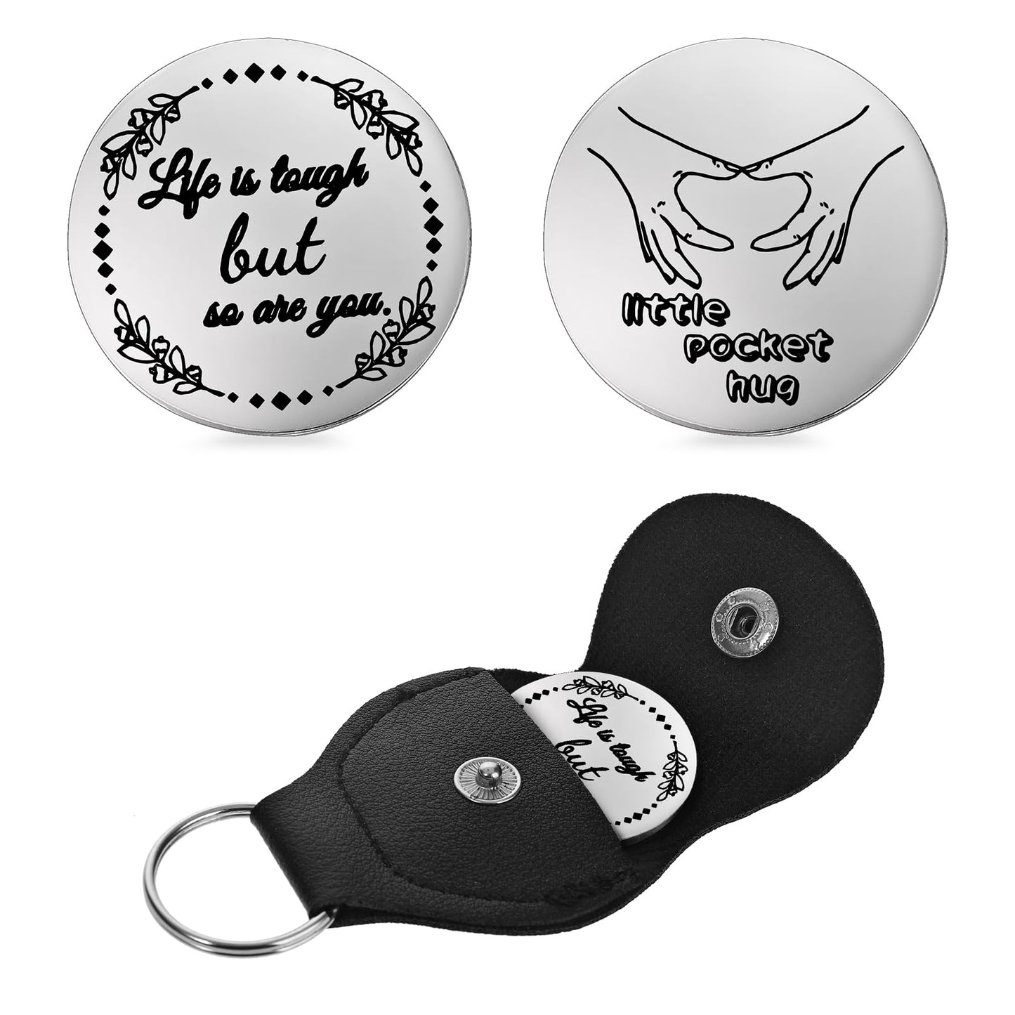 cobee Pocket Hug Token, Encouragement Long Distance Relationship Keepsake Stainless Steel Double Sided Message Engraved Inspirational Pocket Hug Token with Leather Keychain for Men Women(Style-D)
