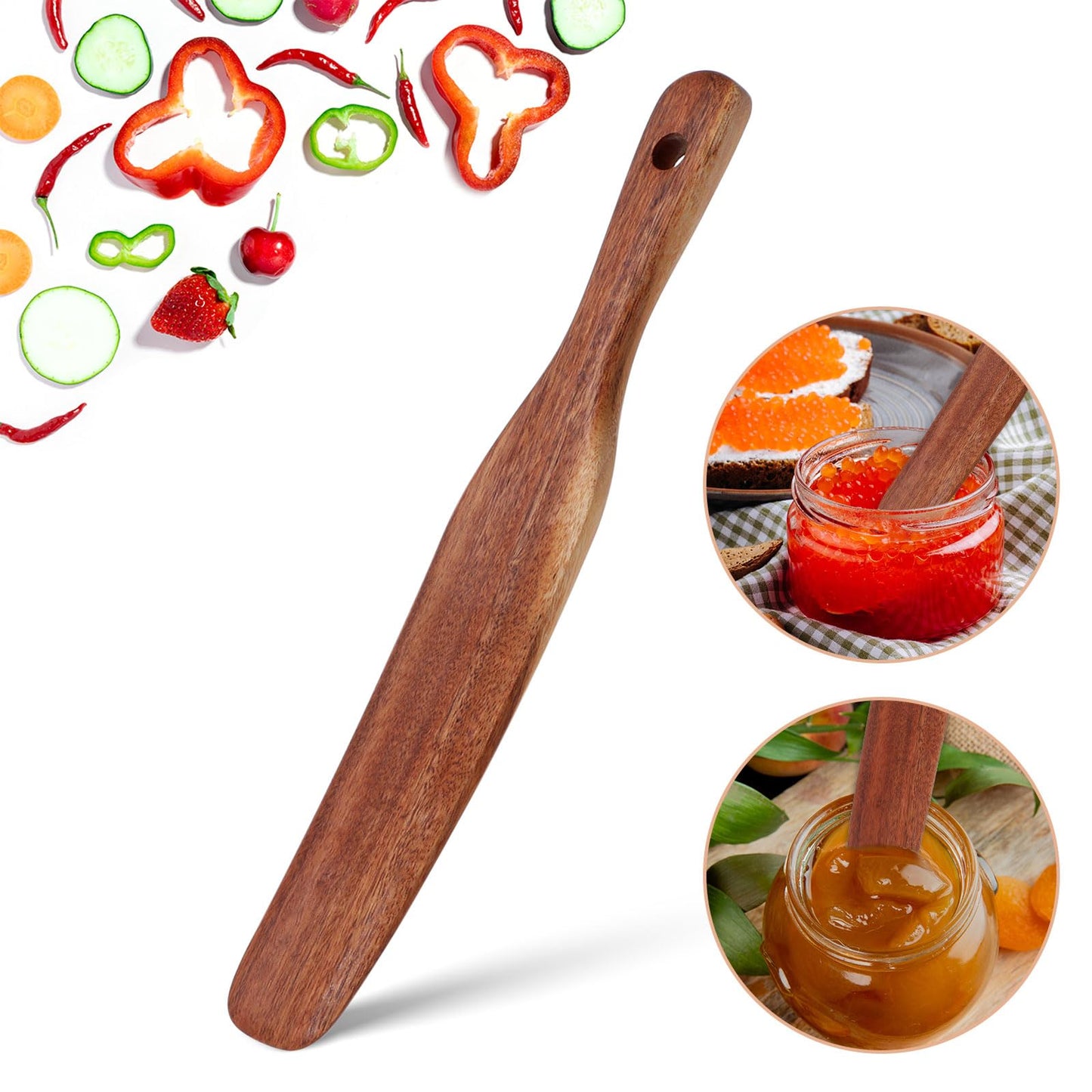 cobee Wood Skinny Spurtle, Teak Wooden Spurtle for Sourdough Starter, Spreading, Baking, Mixing Spoon Stirring Stick Reaching Bottom of Jar Scraper Kitchen Utensils for Cooking Bread Dough Whisk