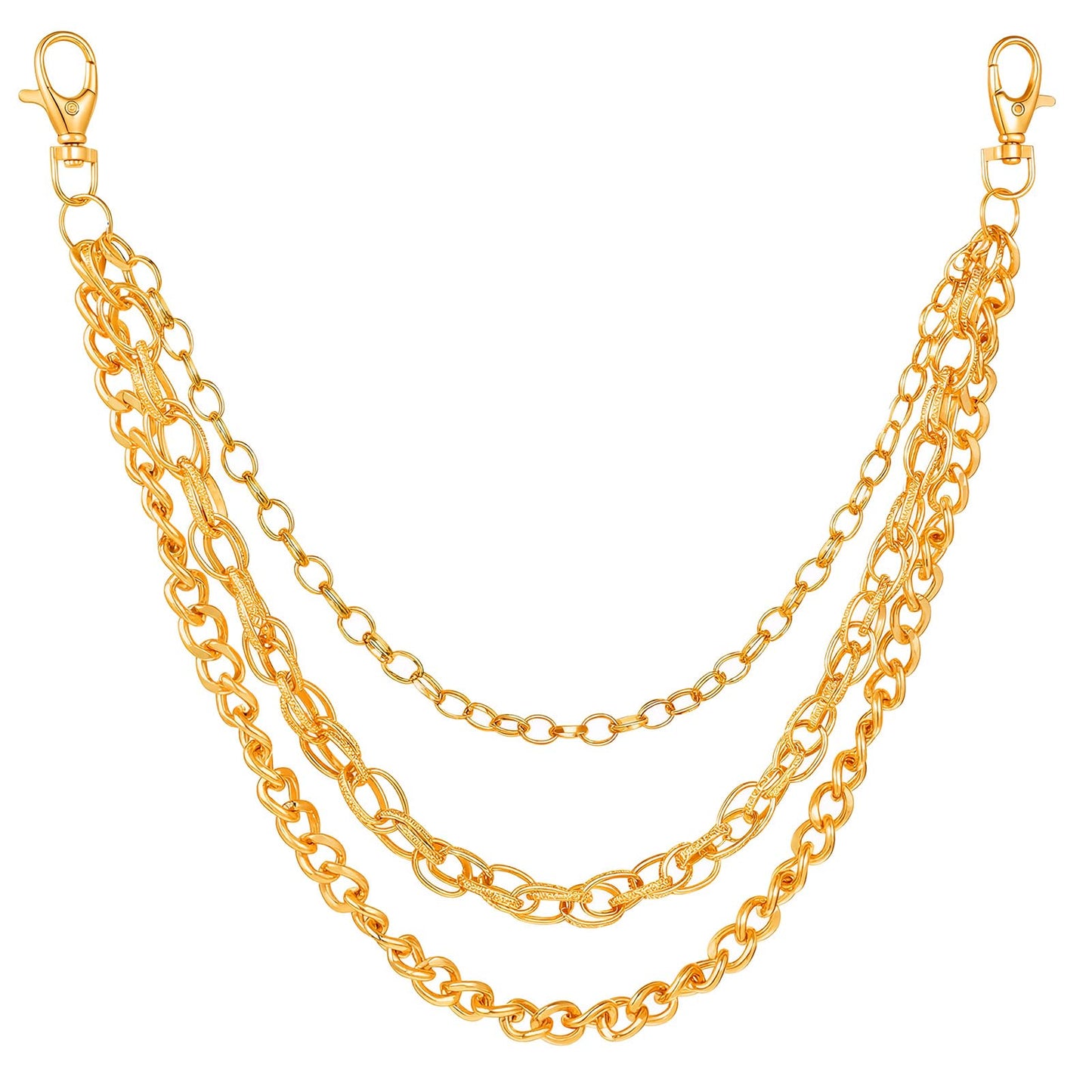 Molain Wallet Pants Chain Hip Hop Punk Jeans Chain, 3-Layer Gold Silver Pocket Chains for Women Men with Lobster Clasps(Silver)