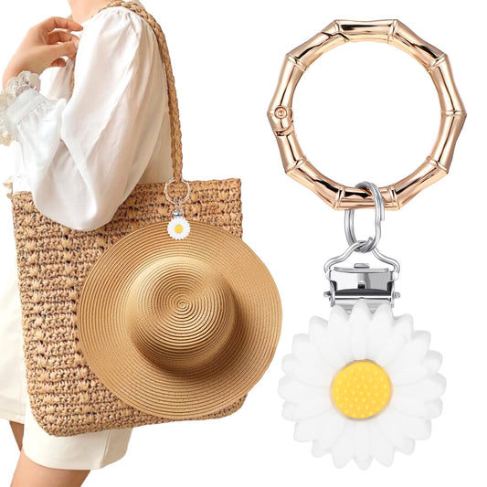 AOZUO Travel Hat Clip, Fashion Daisy Hat Holder, Silicone Hands Free Hat Buckles Folder for Hanging Sunglasses, Car Keys, Luggage, Purses, Outdoor Accessories on Handbags, Tote Bags, Backpacks