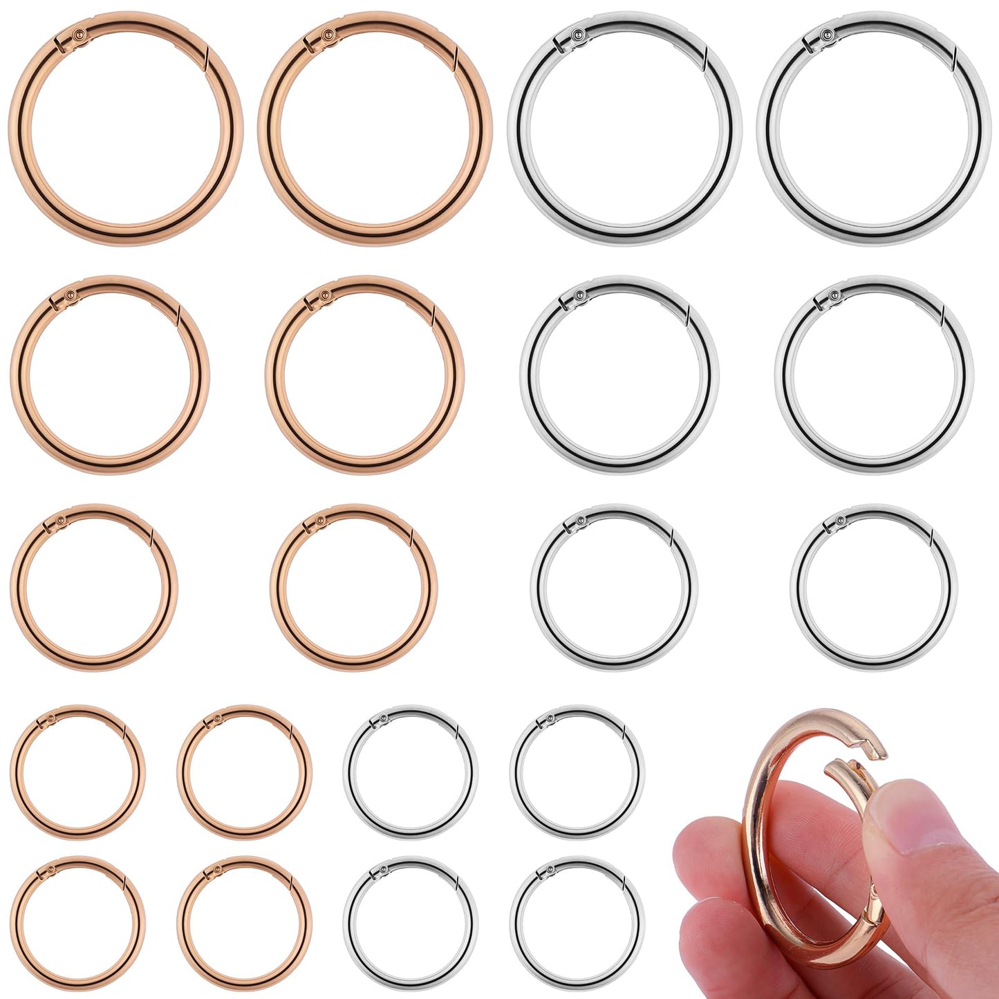 Giantree 20pcs Trigger Spring O Rings, Metal Open Ring Spring Buckle Round Carabiner Clip Snap Trigger Spring Keyrings Buckle for Bag Purse Handbag Strap Craft Jewelry Making