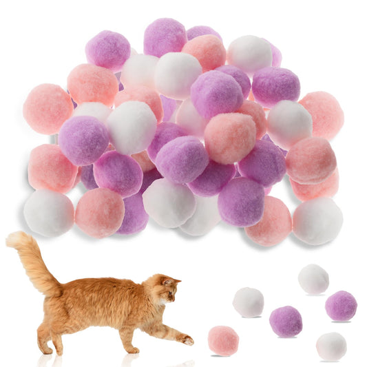 Amaxiu 30Pcs Cat Toy Balls, Soft Kitten Pompom Ball Indoor Cats Interactive Ball Toys 3cm/1.18in Queit Cat Ball Cat Pom Pom Balls for Pet Play Pursue Roll Fetch