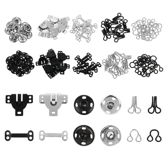 Molain 100 Pcs Sewing Hooks and Eyes Closure Set, 3 Styles Sewing Skirt Hooks, Sew-on Snaps, Hook and Eye Latches, Snaps Buttons Fasteners Press Studs for Trousers Skirt Dress Bra Sewing DIY Crafting