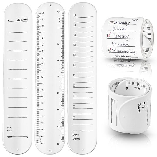 Bewudy 4 Pcs Silicone Memo Wristbands, Wearable Slap Bracelet Memo Notepad with Ruler Scale, Reusable Erasable Note Wristband For Adult Student Teacher Nurse Daily Study Work