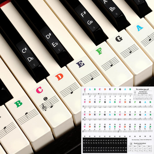 Amabro Waterproof Piano Stickers for 37/49/54/61/88 Key, Transparent Removable Piano Keyboard Letters, Reusable Piano Keyboard Note Labels Piano Stickers for Beginners(Multicolour)