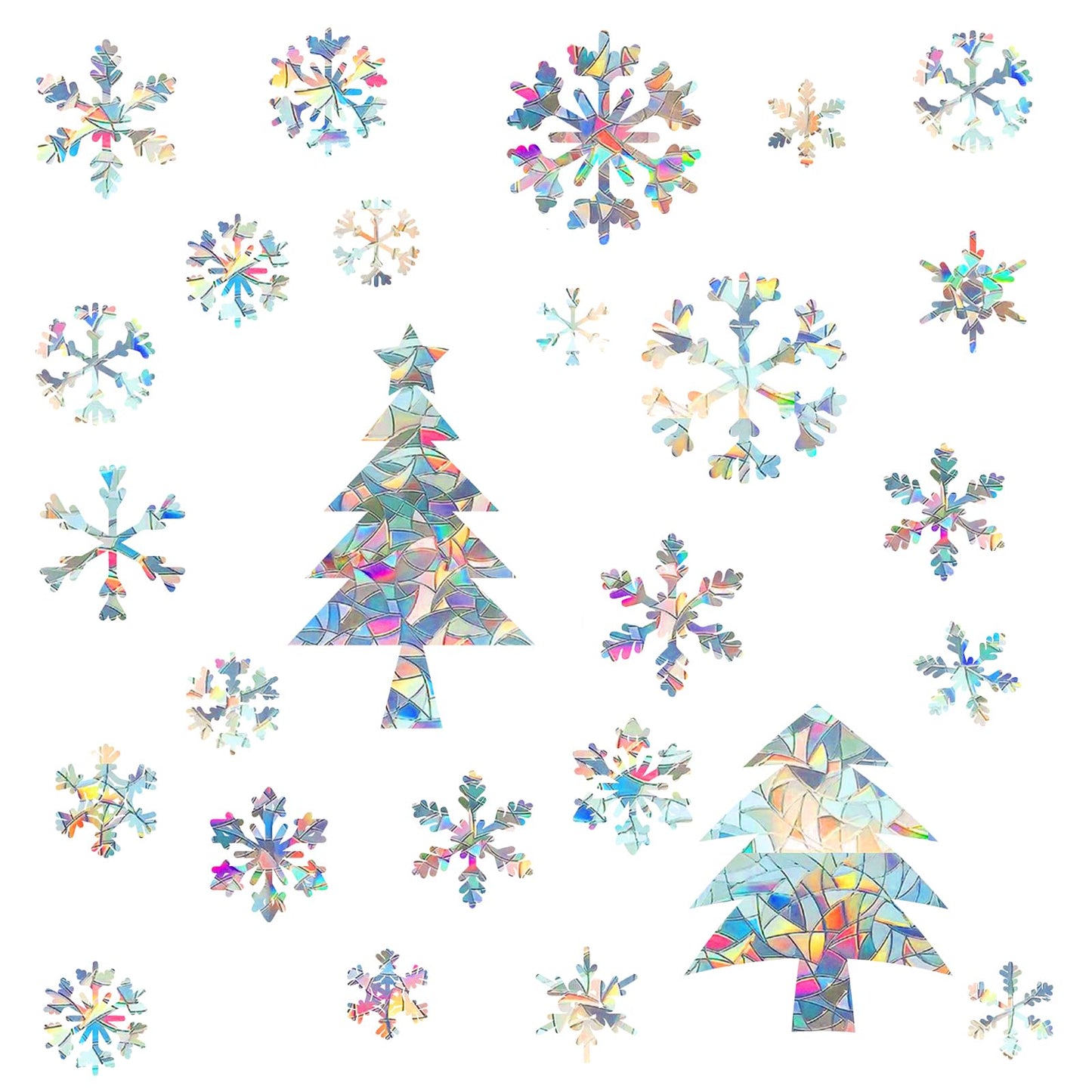 GEEHUA 23 Pcs Christmas Window Clings for Glass Windows, Xmas Rainbow Window Decals, Non-Adhesive Prismatic Vinyl Window Stickers Anti-Collision Cling Reusable Xmas Party Supplies Decorations