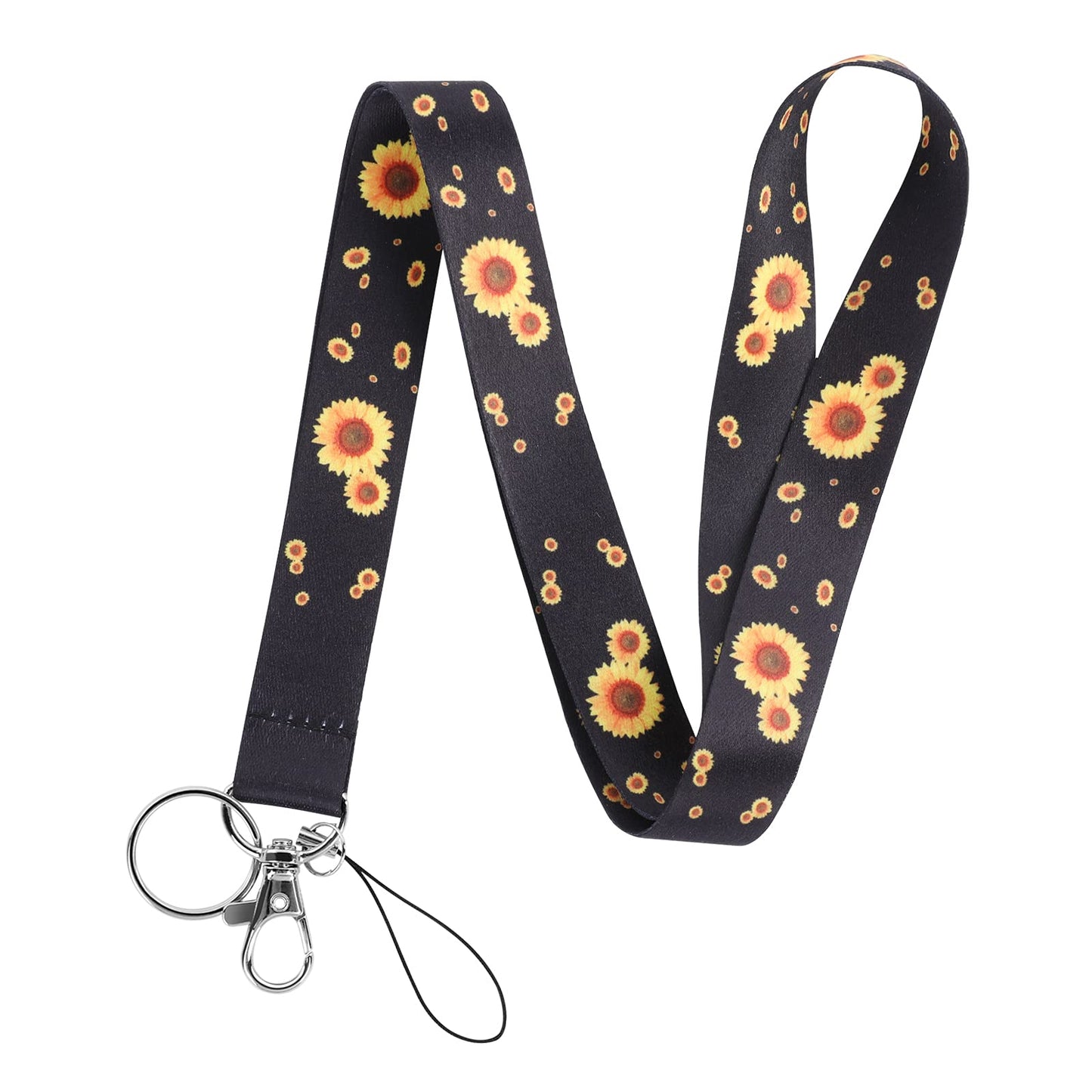 Molain Sunflower Lanyard Neck Wristlet Strap Lanyard for Keys Keychain, Id Badges, Card Holder, Wallet, Cell Phone,Teacher,Women,Girls (Black)