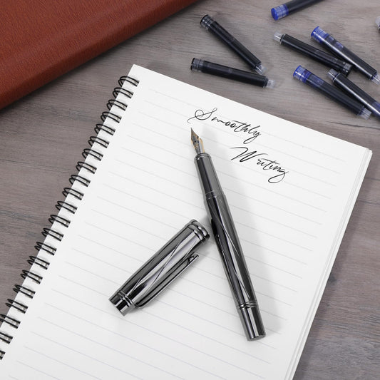 Andibro Luxury Fountain Pen Set, Heavy Duty Fine Nib Metal Fountain Pens with12 3.4mm Ink Cartridges and Converter, Fancy Pens Smooth Writing for Journaling Office School Supplies
