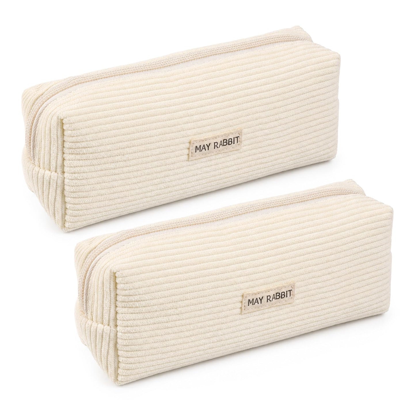 Amabro 2 Pencil Case Corduroy Fabric Pencil Case with Zip Large Capacity for School Office Fabric Pencil Case Cosmetic Bag Cord Pencil Case Gift Idea, beige, 17x8x6 cm, Corduroy Pencil Cases