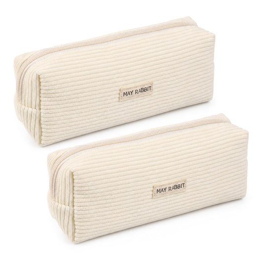 Amabro 2 Pencil Case Corduroy Fabric Pencil Case with Zip Large Capacity for School Office Fabric Pencil Case Cosmetic Bag Cord Pencil Case Gift Idea, beige, 17x8x6 cm, Corduroy Pencil Cases