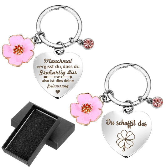 HJZHII Pack of 2 Du Schaffst Das Kleine Geschenke for Women, Four-Leaf Clover Birthday Gift with Gift Box for Women, Lucky Charm Exam, Inspirational Gift for Sisters Colleague, 色