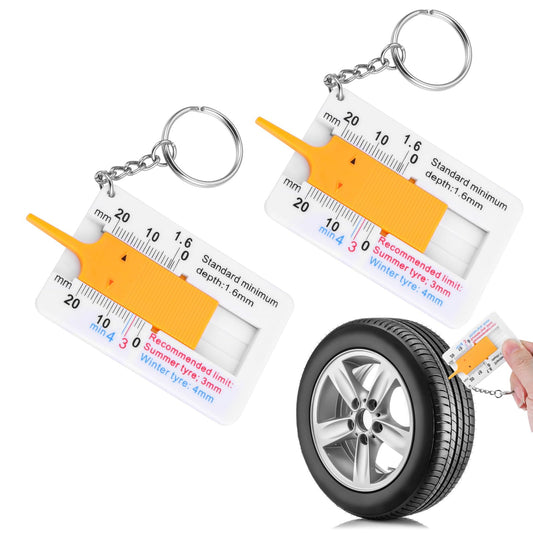 Bewudy Tyre Tread Depth Gauge UK, 2 Pcs Tyre Tread Checker 0-20 mm Tyre Depth Gauge Portable Tread Depth Measuring Tool with Keychain for Car Motorcycle Truck Tyre Tread Gauge