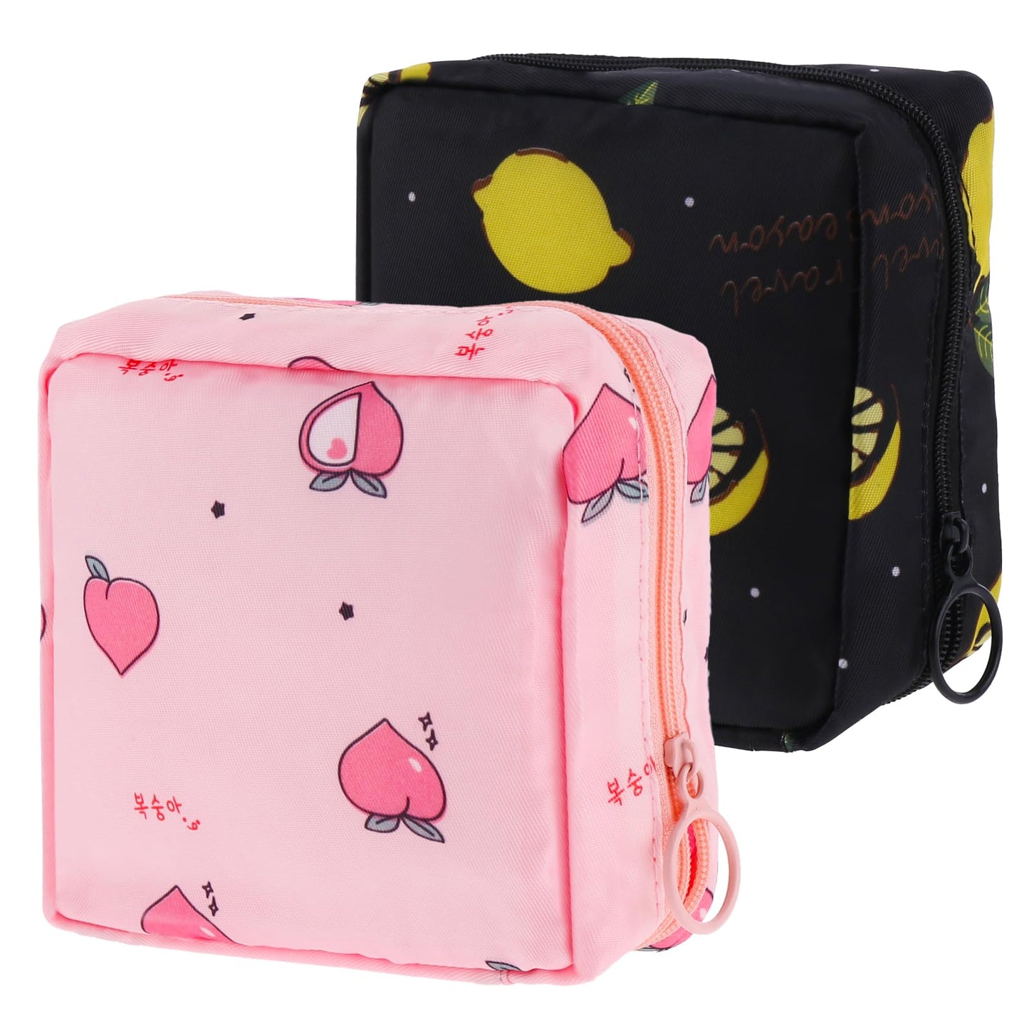 TIESOME Cute Sanitary Napkin Storage Bag for Teen Girls, 2Pcs Waterproof Period Bag Lovely Menstrual Pad Bag Portable Period Pouch with Zipper Tampon Holder for Women Ladies School(A)