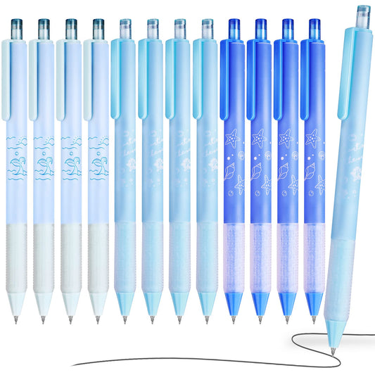 TIESOME 12Pcs Gel Ink Pens, 0.5mm Retractable Creative Ocean Ballpoint Pen Black Ink Smooth Writing Pens for School Office Gift Supplies