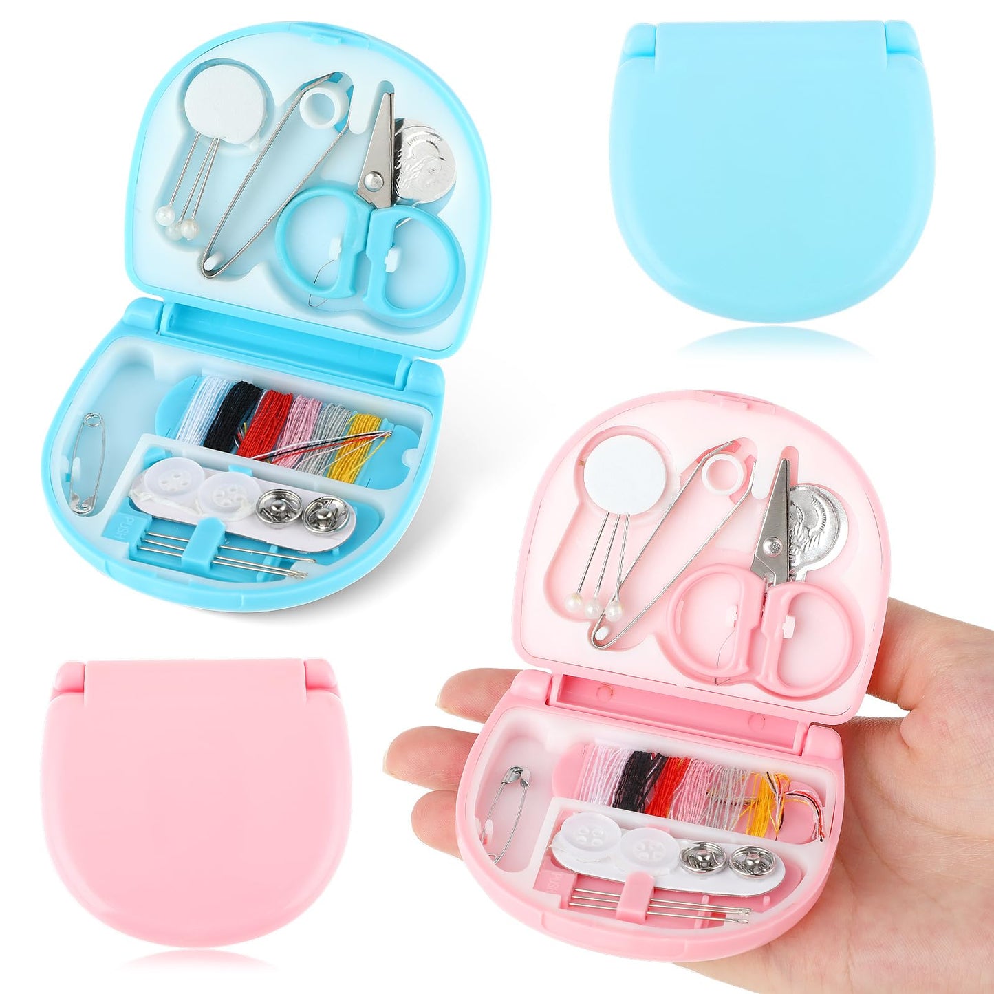 Cobee 2 Pack Mini Travel Sewing Kit, Portable Sewing Kit with Foldable Case for Daily Home Use Travel Beginner Friendly Emergency Sewing Repair Kit DIY Sewing Supplies(Dark Pink, Dark Blue)