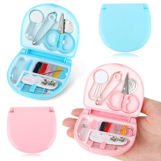 Cobee 2 Pack Mini Travel Sewing Kit, Portable Sewing Kit with Foldable Case for Daily Home Use Travel Beginner Friendly Emergency Sewing Repair Kit DIY Sewing Supplies(Dark Pink, Dark Blue)