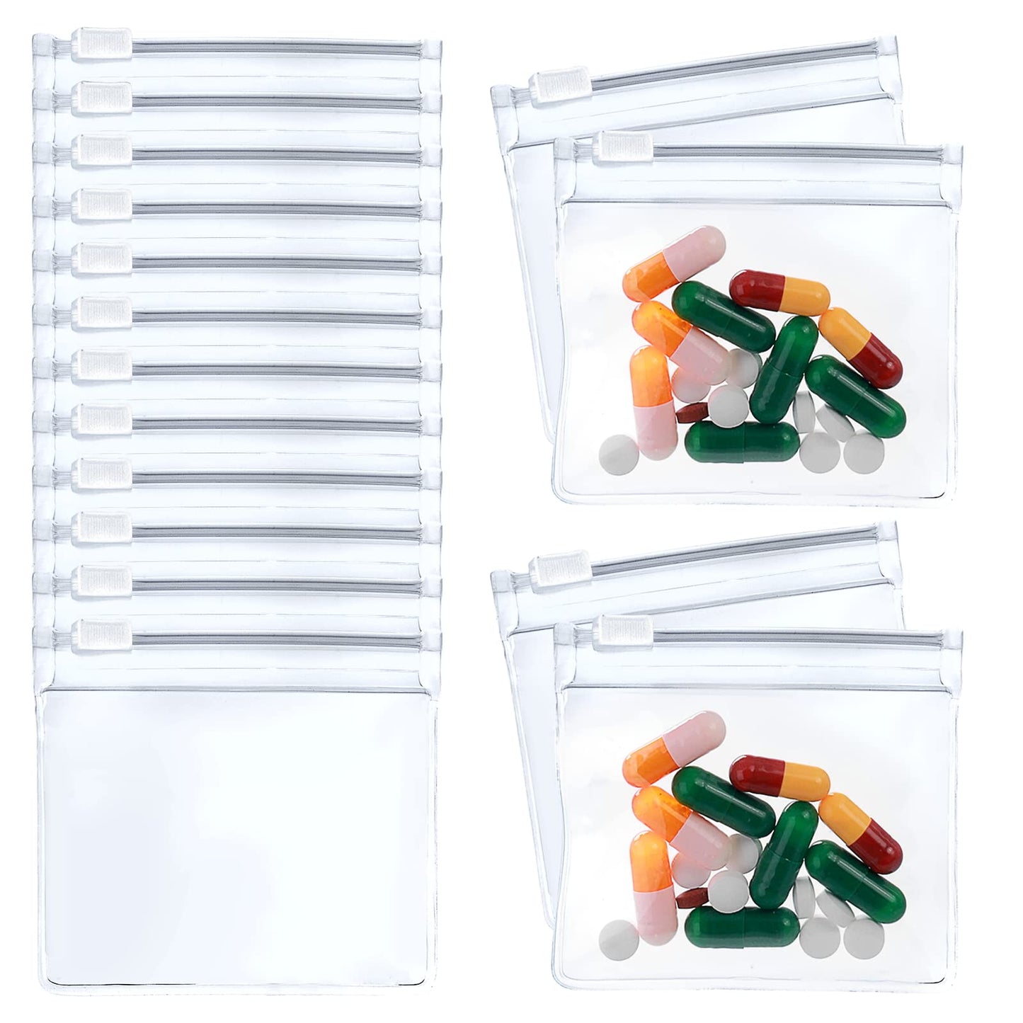 Cobee Pill Pouch Bags, 12pcs Zippered Pill Pouch Set 3"x2.75" Reusable Pill Baggies Daily AM PM Travel Medicine Organizer Storage Pouch Portable Plastic Pills Bag Hold Vitamin, Supplements, Medication