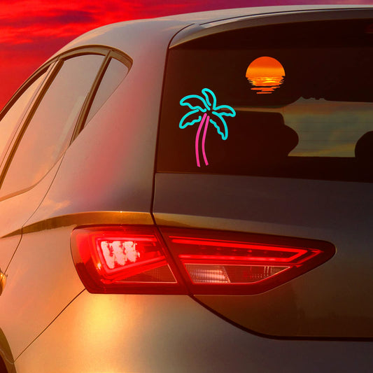 cobee Aesthetics Car Stickers, 2 Pieces Palm Tree Sun Car Decals Auto Decoration Sticker Waterproof Car Self Adhesive Stickers for Window Laptop Walls Vehicles