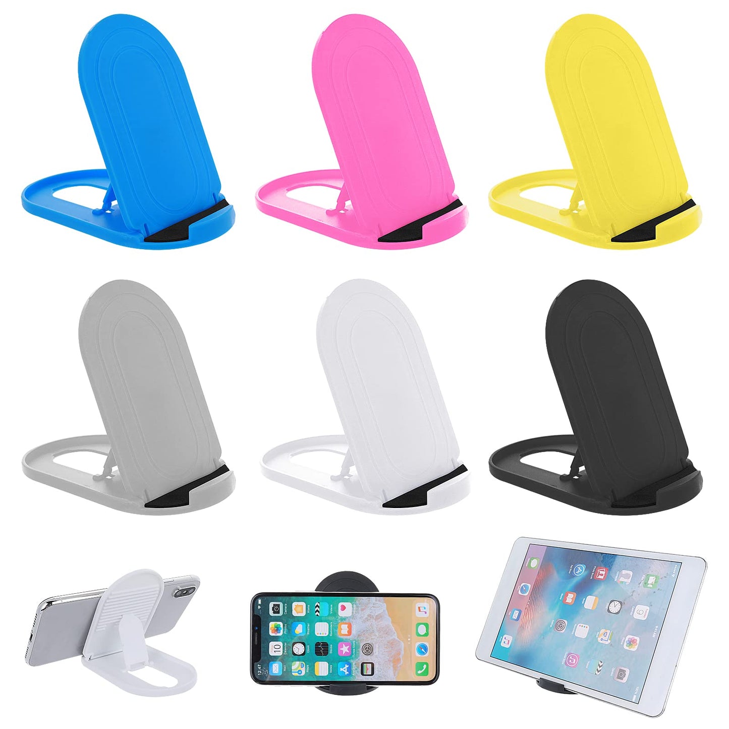 TIESOME 6Pcs Foldable Cell Phone Holder, Universal Oval Shaped Mobile Phone Holder Portable Adjustable Desktop Holder Compatible with Tablets Smartphones(6 colors)