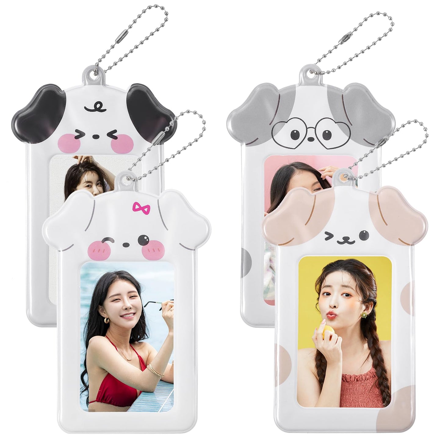 4Pcs Cute Puppies Photocard Holder, 3 Inch Kpop Photo Card Holder Cartoon Dog Idol Photo Frame Photo Card Holder Chain Pendant ID Card Photocard Case Photocard Sleeves for Star Chasers Enthusiasts